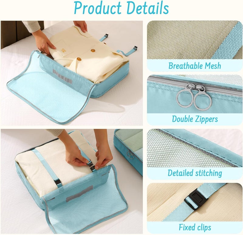YEEYAA 8 Set Packing Cubes for Travel Suitcase Organizer Bags Luggage Packing Cubes Set Travel Essentials Accessories Gifts for Women Blue - Image 5